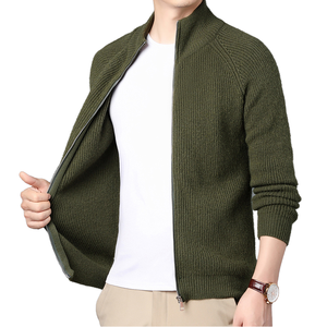 Factory Men's Zip-Up <b>Cardigan</b> Coat Custom Turtleneck Thick Heavy Zipper Cotton/Bamboo Fiber Raised Rubber Print 240g - Product Image 1