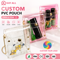 PVC EVA Mini Rose Transparent Clé Rouge À Lèvres Anneau Sac Paillettes Carte Pochette Avec Chaîne