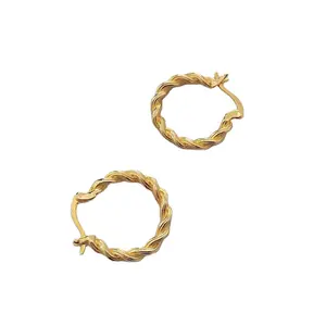 E169E Minimalist 925 Sterling Silver Hoops 18K Gold Twisted Hoop Earrings