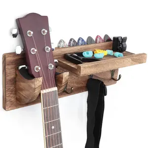 Gitar duvar montaj askı raf ahşap gitar kanca Pick tutucu ve 3 Hooks ile akustik elektro gitar Ukulele bas için