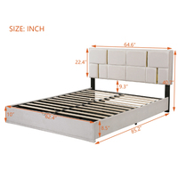 Nouveau design Lit Queen Size Rembourré Moderne avec cadre en métal et système de rangement hydraulique Beige