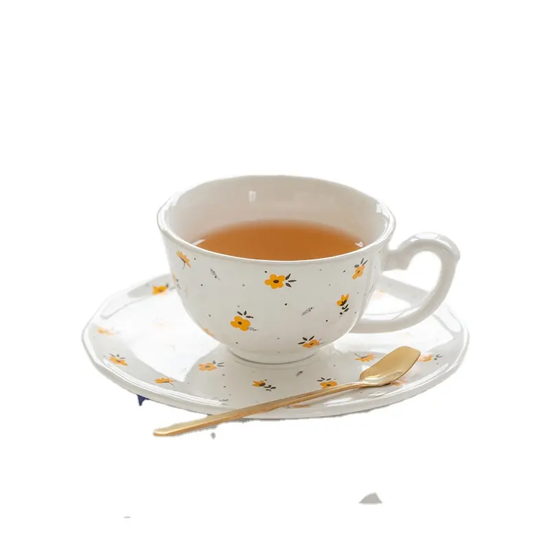 Small floral coffee mug Home ins Ceramic Cup and saucer Set for high appearance level afternoon tea cutlery Flower mugs