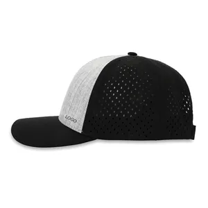 OEM topi bisbol berlubang lubang potong Laser tahan air, topi bisbol dengan tepi melengkung kualitas tinggi 5 Panel