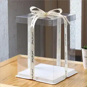 Caja transparente de papel de grado alimenticio con logotipo impreso personalizado, para Tartas, panadería, con tapa transparente, precio de proveedor de fábrica