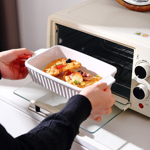 Wholesale cross-border double-ear rectangular striped baking <b>pan</b>, <b>ceramic</b> four-piece creative baking <b>pan</b>, large capacity, oven - Product Image 4