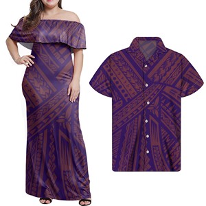 Abito da coppia classico con design tribale polinesiano, casual, da donna, con spalle scoperte e volant, stile SAMOA, <span class=keywords><strong>taglie</strong></span> <span class=keywords><strong>forti</strong></span>, lungo - Product Image 4