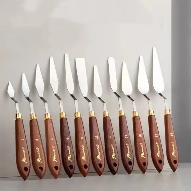 Paul Cezanne Wholesale Stainless Steel Painting Scraper Knives Wooden Handle Oil Paint Spatula Set Painting Use Art Diy Scraper