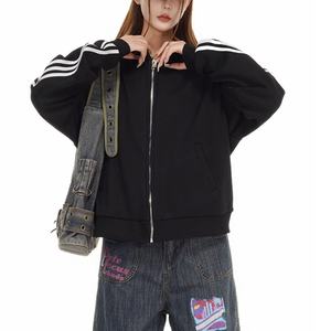 Sudadera con capucha de felpa de 5 rayas estilo vintage casual al por mayor para hombre y mujer, diseño de nicho, chaqueta con capucha - Product Image 6