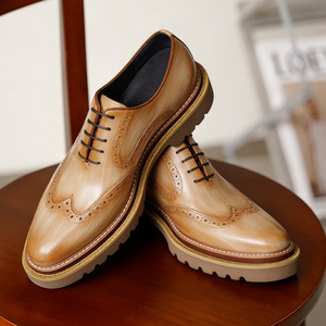 Engraved leather <b>shoes</b>, men's, top-grain cowhide, thick sole, heightening, business and commuting casual <b>shoes</b>, Oxford <b>shoes</b> - Product Image 3