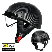Nouveau casque moto rétro en fibre de carbone avec visière intégrée dissimulée - Coque forgée authentique - Casque ouvert pour moto de rue - EPS