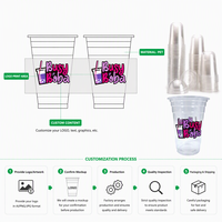 Gobelet à boba de 16 oz, imprimé sur mesure, transparent, en plastique PET en forme de U, avec couvercle en dôme, sans BPA