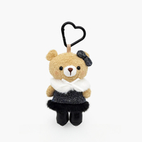 Porte-clés en peluche ours en peluche beige Kawaii avec clip cœur, robe scintillante, col en fourrure, animal en peluche, pendentif de sac, cadeau pour filles