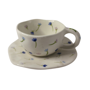 French Hand Painted Flower 250Ml 8Oz Tea <b>Cups</b> and Plates Set <b>Ceramic</b> Coffee Mug Breakfast Milk <b>Cup</b> Latte Mug - Product Image 3