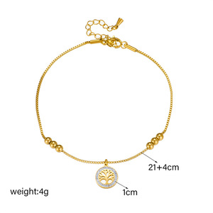 Daily Dainty Tree Of Life Anklet Gold Stainless Steel Slim Snake Chain Round Ball Bead Ankle Chain Women Casual Anklet - Product Image 5