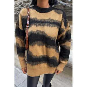 Suéter de Mujer Sobe, Cuello Redondo, Manga Larga, Estilo Casual Otoñal, Antipilling, Color Camel - Product Image 4