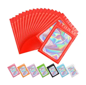 Wholesale Red Color 3.5 Smell Proof Mylar Holographic Lip Gloss Jewelry Eyelash Cosmetic Packaging Food Storage Bags