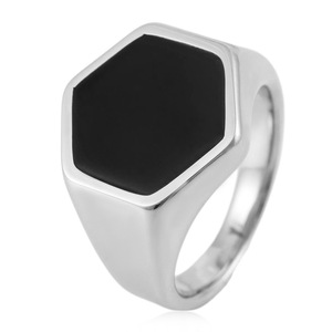 yunnique Men's Hexagon <b>Titanium</b> Steel <b>Ring</b> Bezel Setting Black Inlay Geometric Fashion Jewelry Gift - Product Image 1