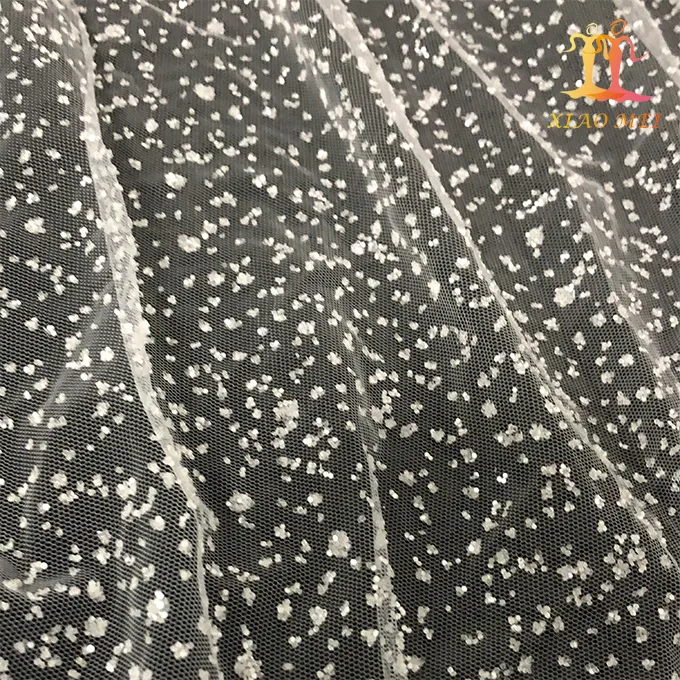 Factory sell directly shiny sequined glitter lace tulle fabric for dress