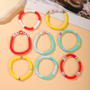 Colorful Polymer Clay Letter <b>Bracelets</b> Stackable For <b>Couples</b> Beach Vacation Style Unisex Jewelry Gift SY0324-1 - Product Image 2