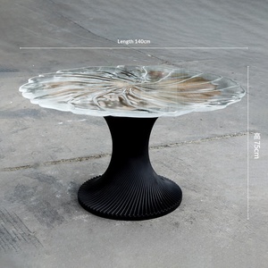 Italian <b>Bamboo</b> Transparent Crystal Round Petal Flower Dining <b>Table</b> High-end Light Luxury Irregular Design - Product Image 3