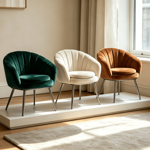 Fauteuil d'appoint moderne de luxe léger pour salon, pieds en bois, dossier festonné, écologique, pour chambre et appartement - Product Image 1