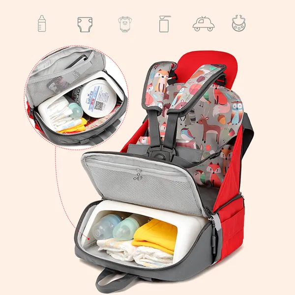 Mochila de asiento elevador de viaje, bolsa de pañales para su asiento elevador de bebé pequeño. Mesa de comedor para niños pequeños asiento elevador portátil