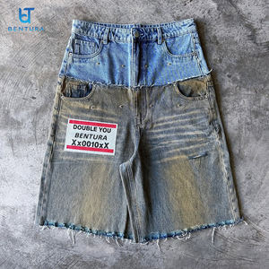 Shorts en <span class=keywords><strong>jean</strong></span> BENTURA sur mesure, patchwork, double taille, effet délavé, strass, jorts en denim - Product Image 1