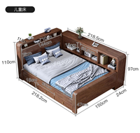 Lit simple en bois massif pour enfants, lit de rangement pour petit appartement, lit bibliothèque pour garçons et filles étudiants