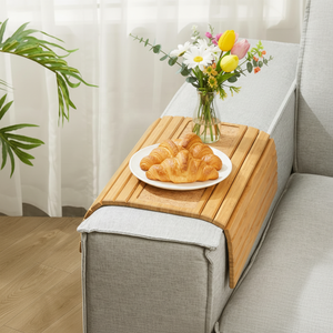 Plateau de canapé pliable en bois naturel grainé, avec base antidérapante renforcée et lattes en bambou robustes, s'adapte aux accoudoirs – Vente en gros - Product Image 5