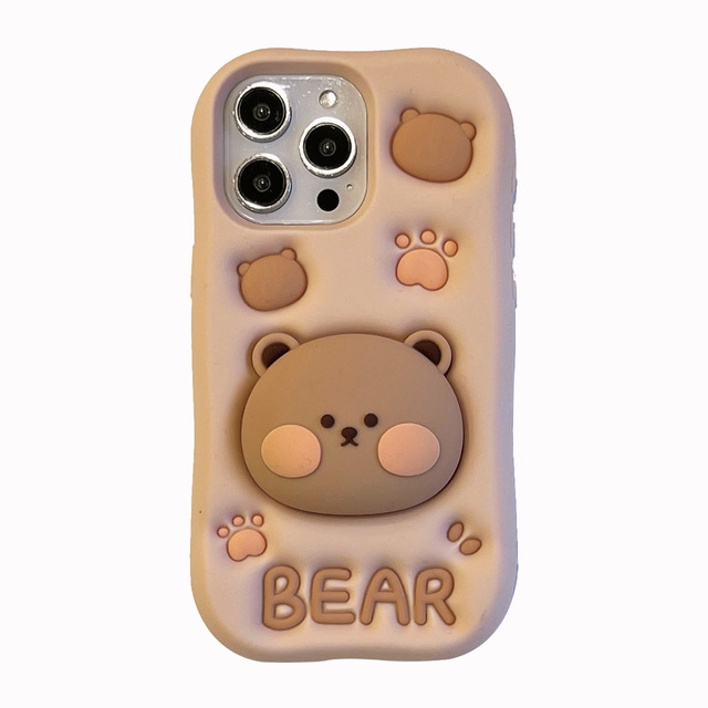 Unique Design Bracket Holder Funny Kawaii 3D Cartoon Bear Silicone Phone Case for iPhone 16 15 14 13 12 Pro Cute Phone Cases