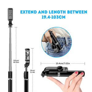 Perche à <span class=keywords><strong>Selfie</strong></span> <span class=keywords><strong>Q02</strong></span> 4 en 1, trépied rétractable, 103cm, avec télécommande sans fil BT, Rotation de 360 degrés, support de téléphone, extensible - Product Image 5