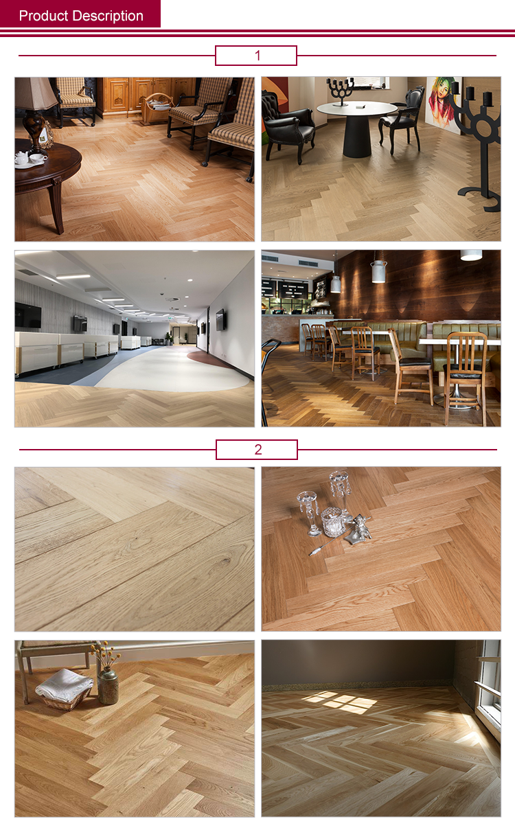 Engineered Oak Floor Hardwood Herringbone Oak Parquetry Commercial Home Decor Wood Flooring
