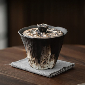 Gaiwan en céramique de 200 ml, fait main, motif lotus en relief, style Tureewabi Sabi, en poterie rustique, pour la préparation <span class=keywords><strong>du</strong></span> thé Kung Fu, cadeau - Product Image 1