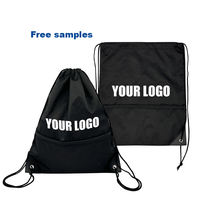 Sacs à cordon personnalisés en polyester avec logo imprimé, blanc et noir, pour emballage cadeau, cosmétiques, bijoux, vente en gros, imperméables