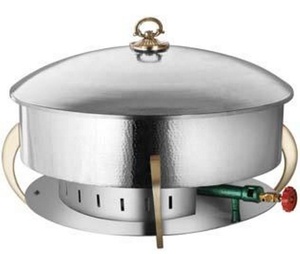 Recipiente para Calentar Comida Estilo Vintage de Acero Inoxidable, Calentamiento a Gas, Control Manual de Temperatura, Exhibición Tipo Buffet, Circular Plateado - Product Image 1