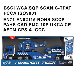 Ensemble de jouets pour enfants : hélicoptère, voitures de <span class=keywords><strong>police</strong></span>, camion et remorque avec voitures à friction - Product Image 6