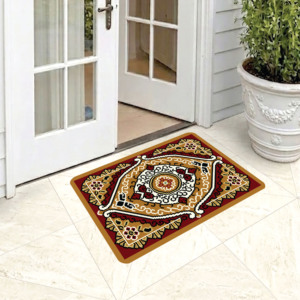 Tapis de porte de luxe en polyester tissé à poils moyens, fabriqué à la machine, antidérapant, anti-allergique, pour entrée intérieure, motif géométrique - Product Image 1
