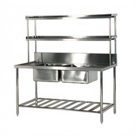 Table commerciale durable en acier inoxydable Four Nano pour le lavage des aliments pour restaurants et hôtels Évier de cuisine à double cuvette
