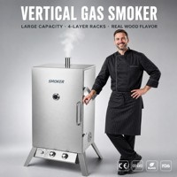 Fumoir à gaz vertical en acier inoxydable, 4 niveaux, double brûleur, pour barbecue extérieur, vente en gros, logo personnalisé OEM