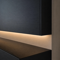Meuble TV mural flottant noir mat moderne, console multimédia de luxe avec éclairage LED, mobilier minimaliste pour salon CE
