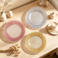 Assiette de présentation élégante en verre avec bord décoratif pour mariage, dîner, banquet, centre de table, restaurant, traiteur, service et décoration
