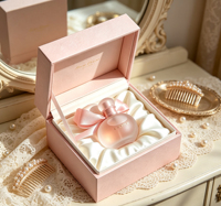 Boîte cadeau carrée rigide personnalisée pour parfum, estampage à chaud doré, thème fleur de cerisier, doublure intérieure en tissu satiné, logo personnalisable