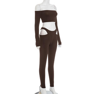 Abito da 2 pezzi pantaloni Skinny da donna Set due pezzi Casual aderente con foro a spalla - Product Image 5