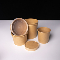 Boîte à lunch jetable pour la restauration rapide, emballage en papier kraft, bol à soupe circulaire et barquette à soupe, conteneur à emporter
