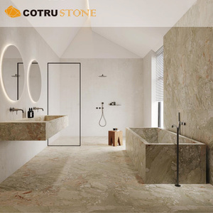 Lastra in Marmo Verde Breccia Rosa Naturale per Isola Cucina, Top Lavabo e Tavolo da Villa - Product Image 5
