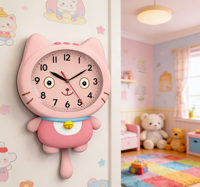 Jam Dinding Kucing Kartun Desain Minimalis Lucu Dengan Ekor Berayun untuk Dekorasi Meja Kantor Rumah Penggunaan Anak-Anak
