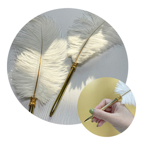 Caneta pena branca metal bola caneta avestruz caneta pena vintage - Product Image 2