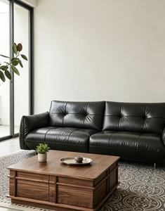Sofá de Cuero Negro Premium con Mechones, 4 Plazas, con Patas Metálicas, para Sala de Estar Estilo Mid-Century - Product Image 3