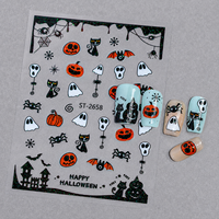 Autocollants 3D pour ongles d'Halloween, design d'horreur, chauve-souris, citrouille, araignée, autocollants adhésifs pour ongles d'Halloween