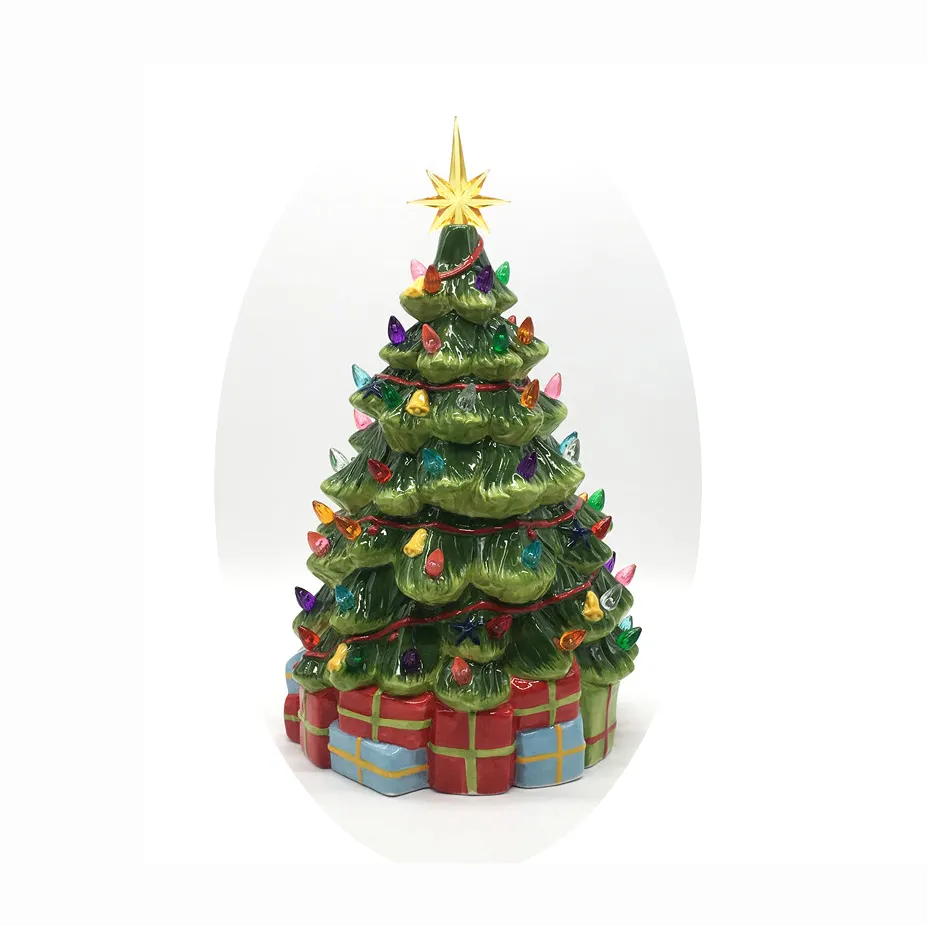 Popular Green Ceramics Christmas Tree Lights Table Decoration